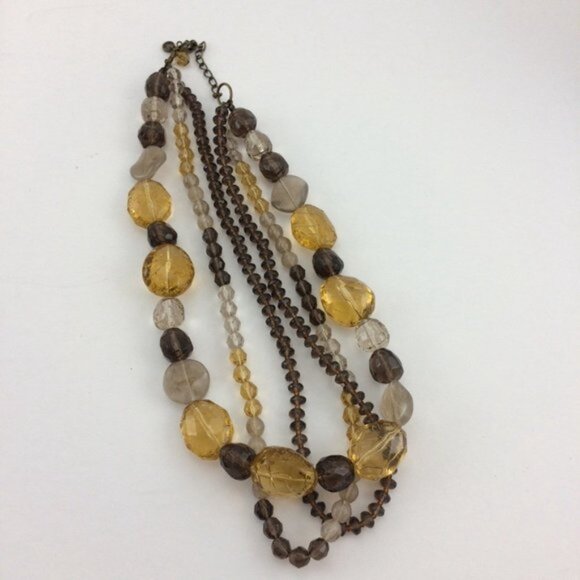 Mexx Chunky Faceted Plastic Bead 3 Strand Necklace Brown Yellow Smokey Grey 20" - Picture 8 of 12